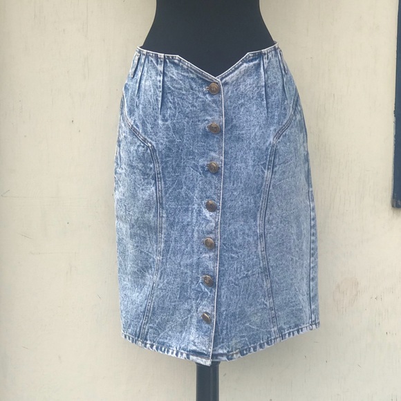 Vintage Runn Jean Jer Acid Wash Button Up Skirt - Picture 2 of 8